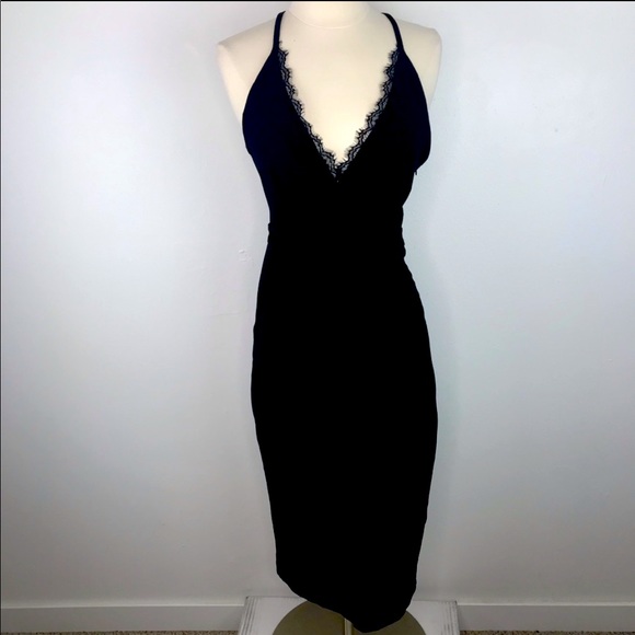 Black plunge dress with lace back - Picture 1 of 4